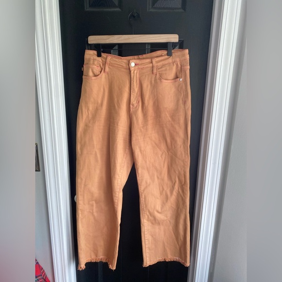 Judy Blue Denim - Judy Blue Dyed Garment Brown Wide Leg Distressed Hem Jeans-Size 30